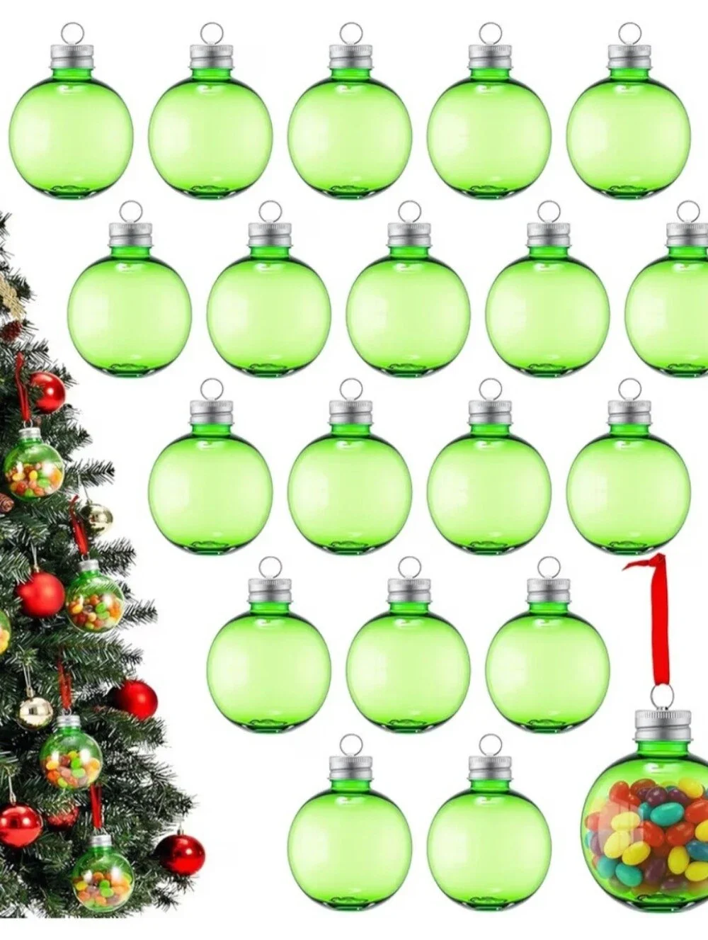Green Clear Fillable Christmas Ornaments - Set of 16. NWT.